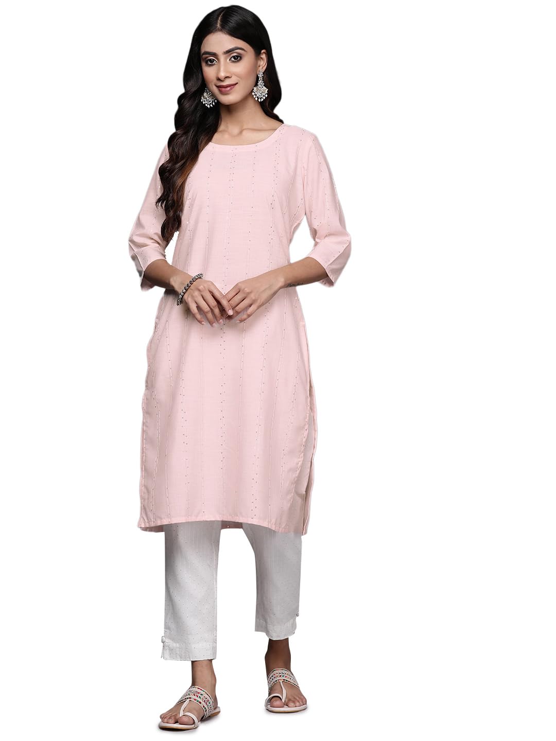 Libas Womens Cotton Woven Design Straight Kurta (26669_Peach