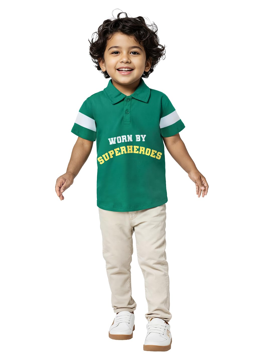 The Souled Store Superhero Boys Short Sleeves Collared Neck Green Graphic Printed Cotton Polo T-Shirts (2-8 Yrs)