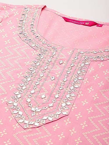 anubhutee Women Pink Bandhani Printed Thread Work Pure Cotton Kurta with Trousers with & Dupatta