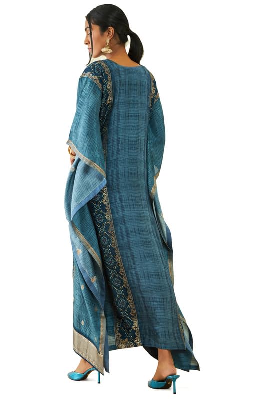 Soch Womens Blue Brocade Bandhani Print Ankle-Length Kaftan with Inner Slip