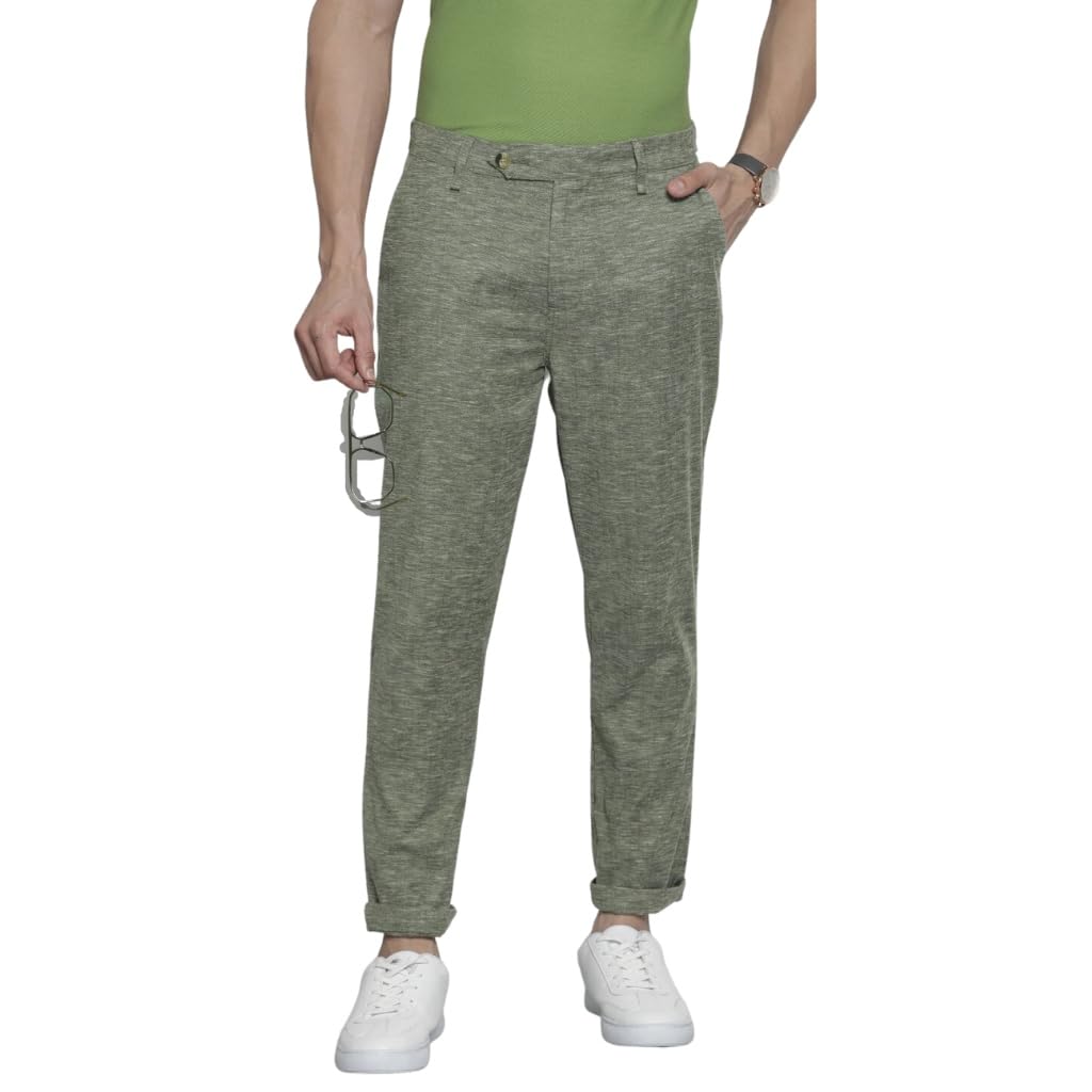 The Indian Garage Co Men Slim Fit Solid Mid-Rise Trousers Olive