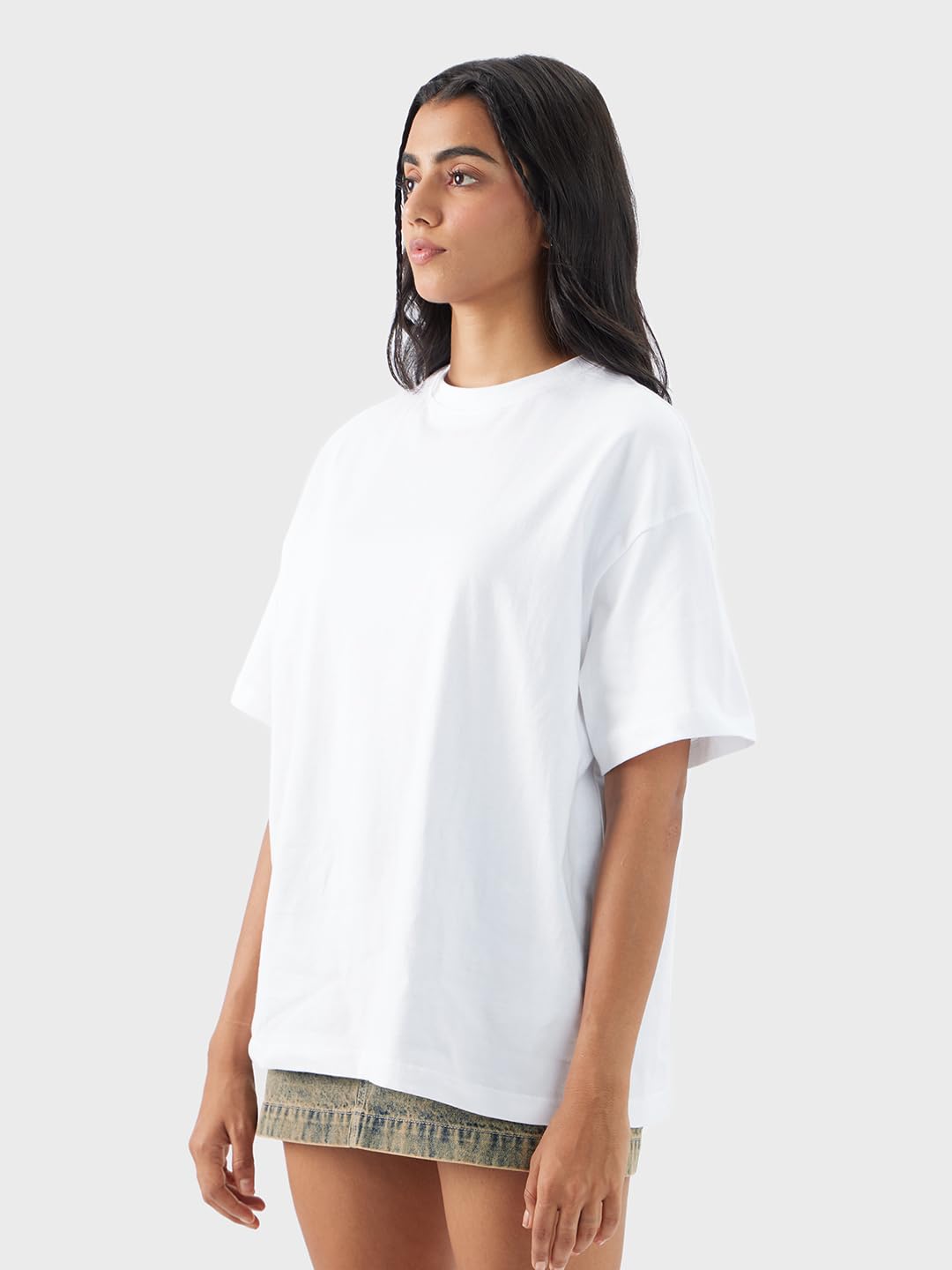 The Souled Store Solids: Classic White Women and Girls Short Sleeve Round Neck Cotton Oversized T-Shirts