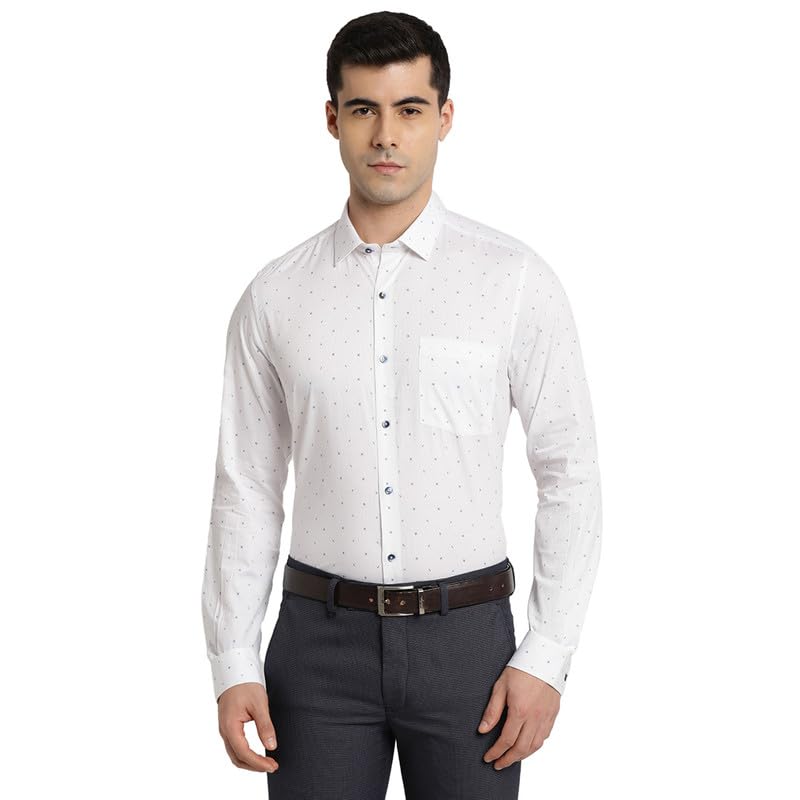 Turtle Men Printed Slim Fit White Printed Formal Shirt