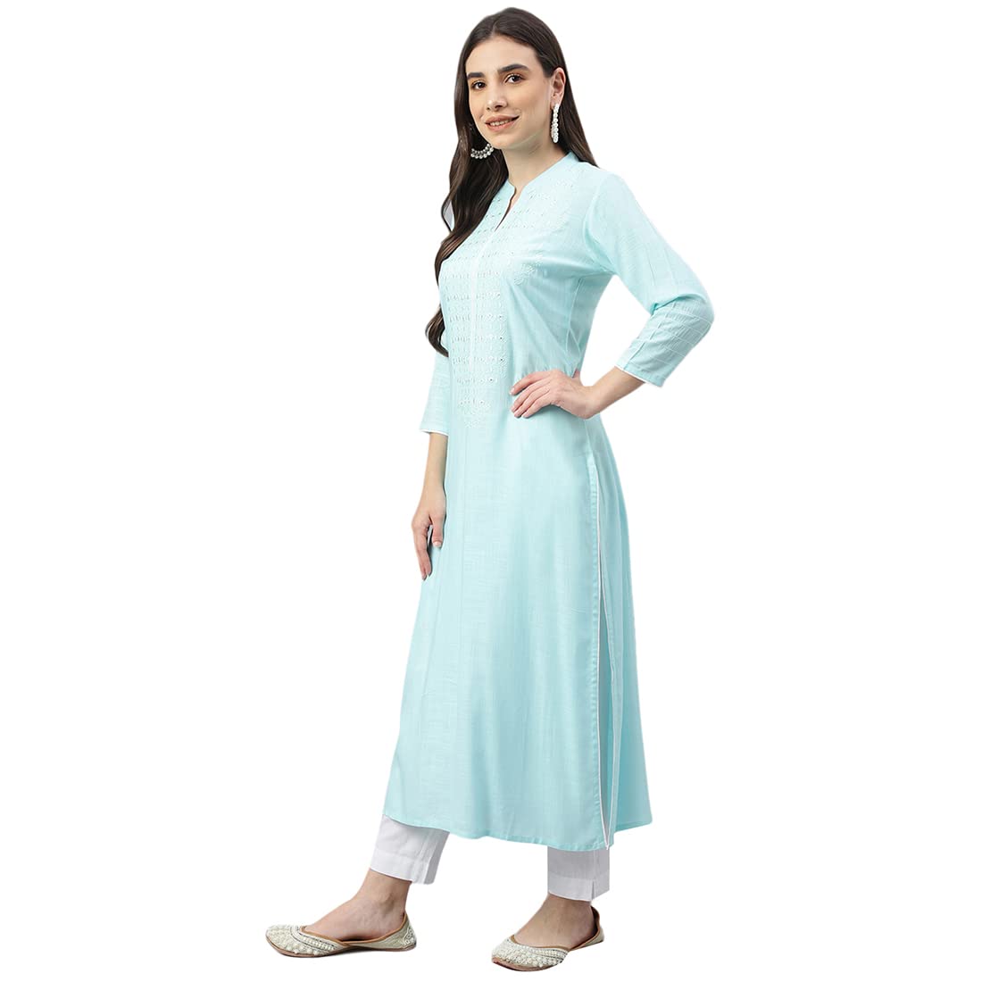 Idalia Sky Blue Embroidered Rayon Kurta