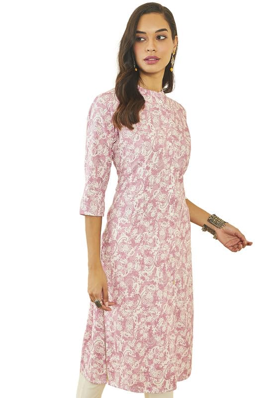 Soch Womens Rayon Paisley Print Straight Kurta with Front Button-Placket