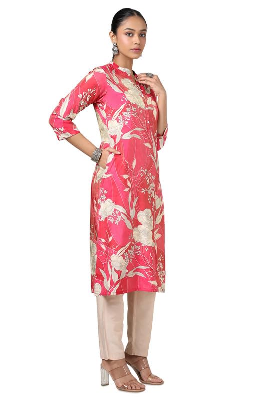 Soch Womens Fuchsia Tissue Floral Print Kurta