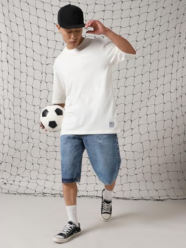 Hubberholme Men Cotton Solid Oversized Fit Round Neck Half Sleeves Tshirts 19 White