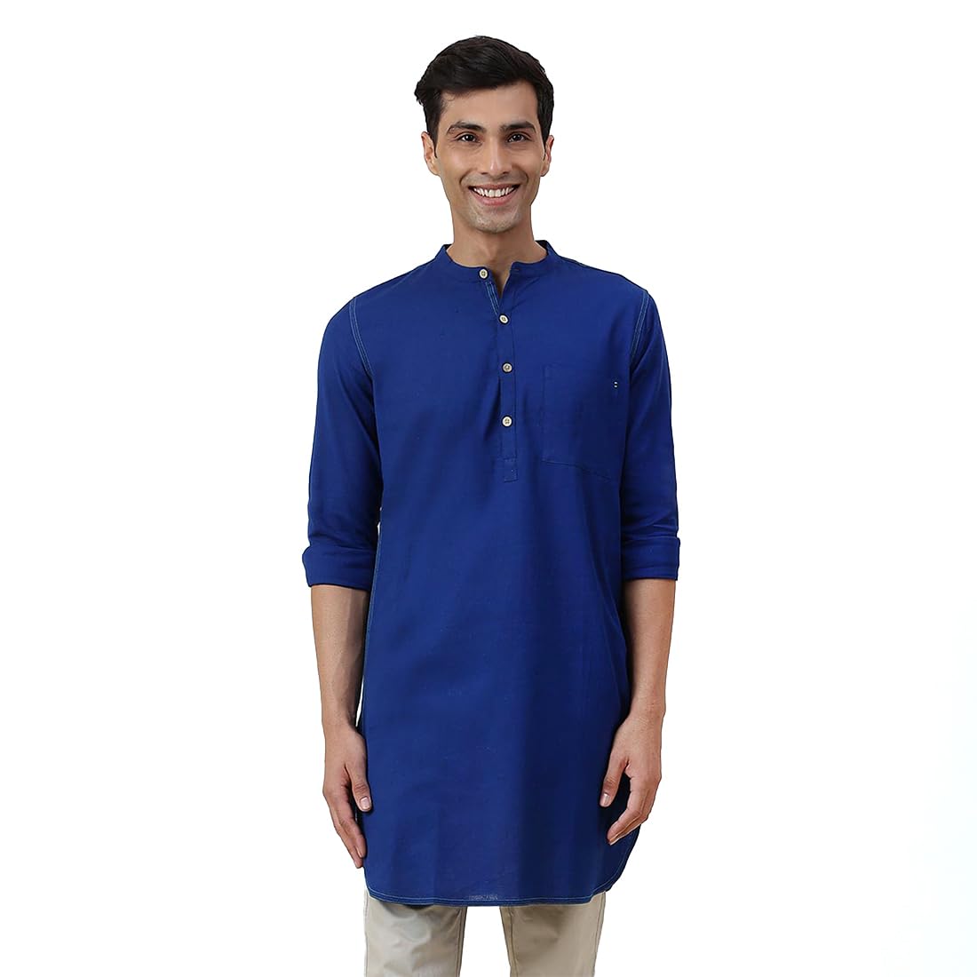 Fabindia MenS Cotton Blend Slim Kurta (20040996_Royalblue