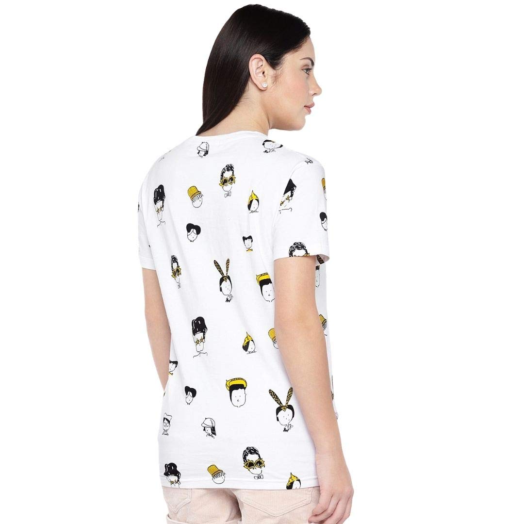 Juneberry White Cotton Round-Neck T-Shirt With Conversational Print For Women