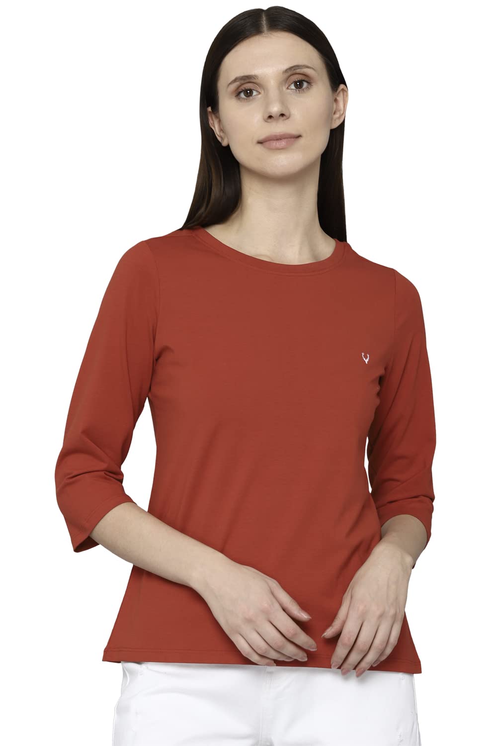 Allen Solly Women Regular Fit Solid Cotton T-Shirt