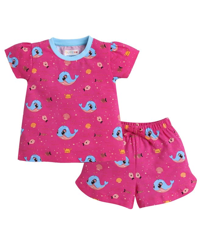 Bumzee Pink Girls Half Sleeves T-Shirt & Short Set Age - 3-6 Months (Peb8190B-Pnk)
