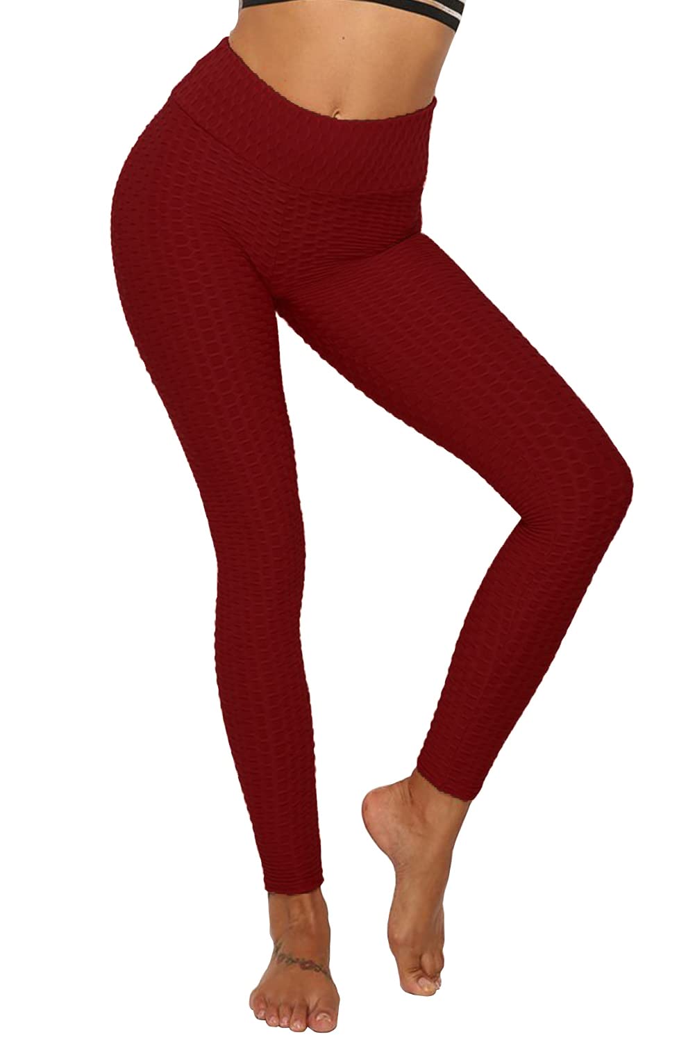 Shasmi Womens Maroon High Waist Yoga Pants Butt Lifting Leggings Workout Seamless Leggings Textured Booty Tights Trousers Yoga