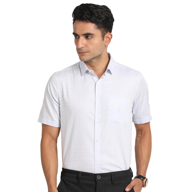 Turtle Men 100% Cotton Regular Fit Light Blue Check Formal Shirt