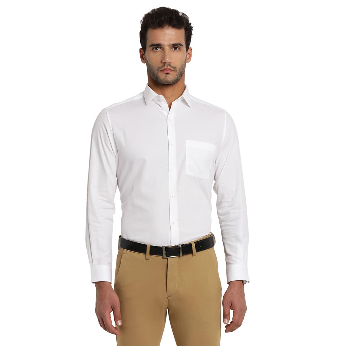 Turtle Men 100% Cotton Dobby Print Slim Fit White Formal Shirt