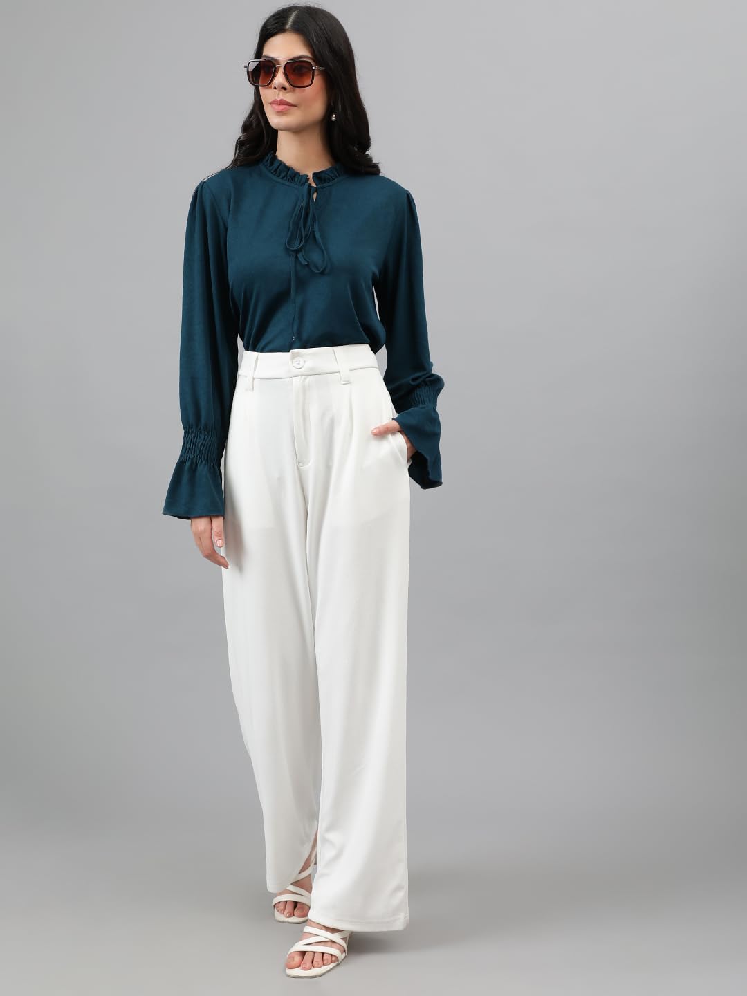 KOTTY Womens Polyester Blend Straight Fit Trousers Bright White