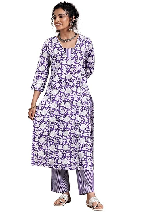 Libas WomenS Pure Cotton Printed Kurta Set (278970R Purple