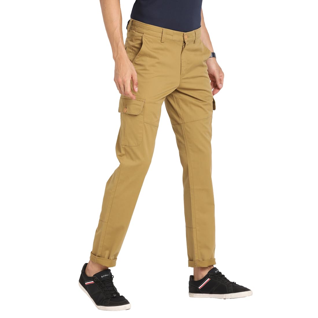 Turtle Men Cotton Stretch Dark Beige Solid Cargo Pant