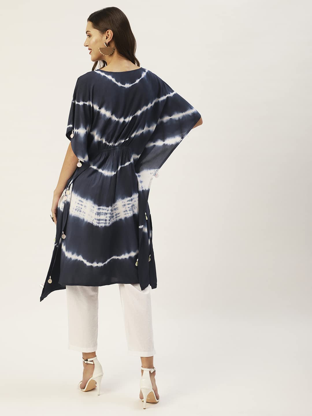 anubhutee Women's Viscose Rayon Navy Blue Tie and Dye Printed Kaftan Kurta