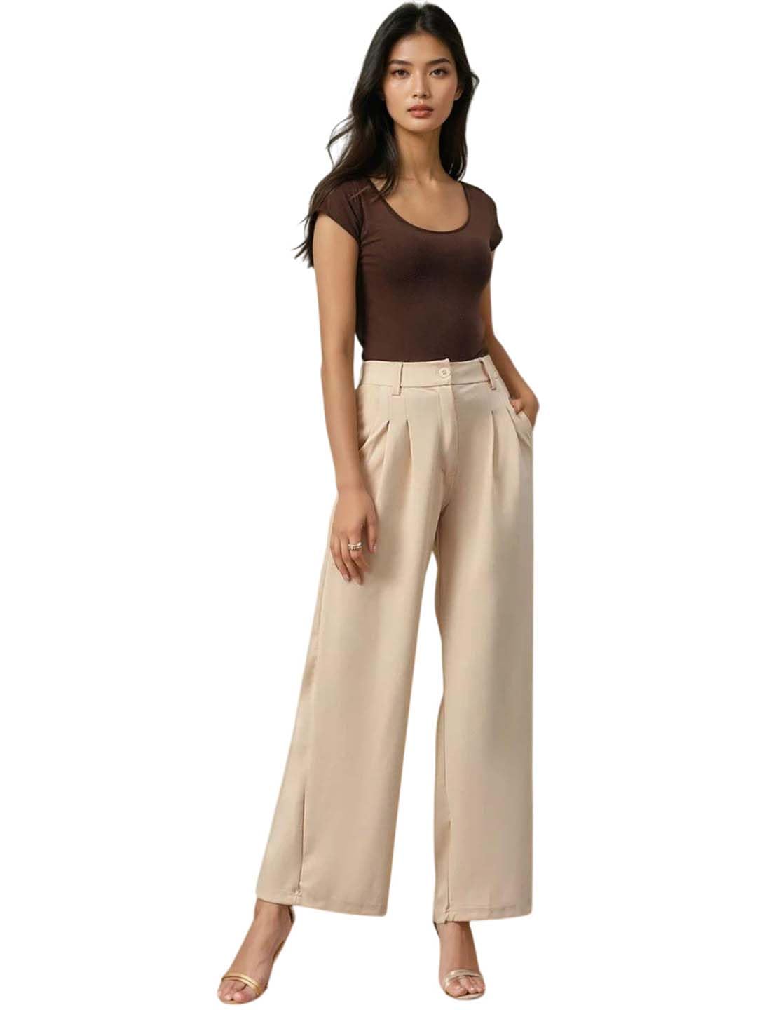 Kotty Regular Fit Women Solid Trousers Tan Beige