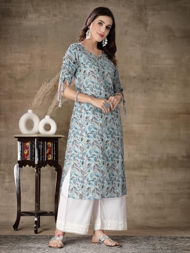 Stylum Women's Floral Printed Cotton Blend Straight Kurta (GILLYGREY_Grey)