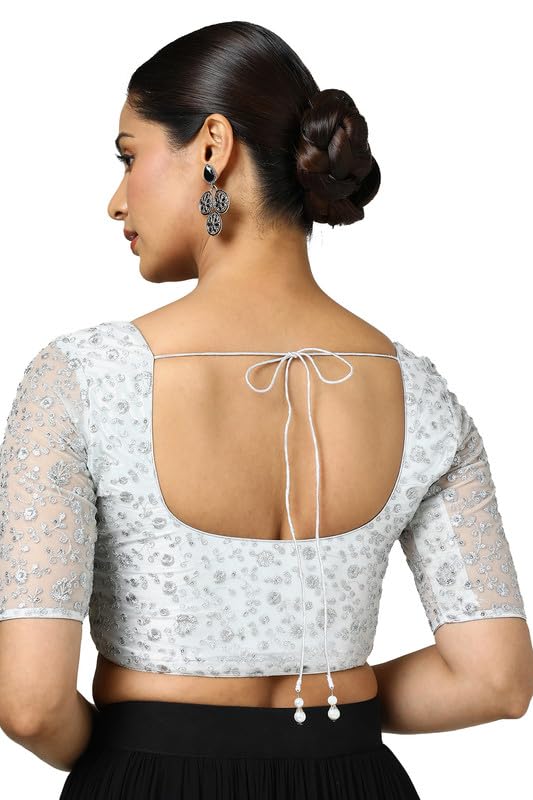 Soch Womens Silver Net Embroidered Padded Blouse with Sequins