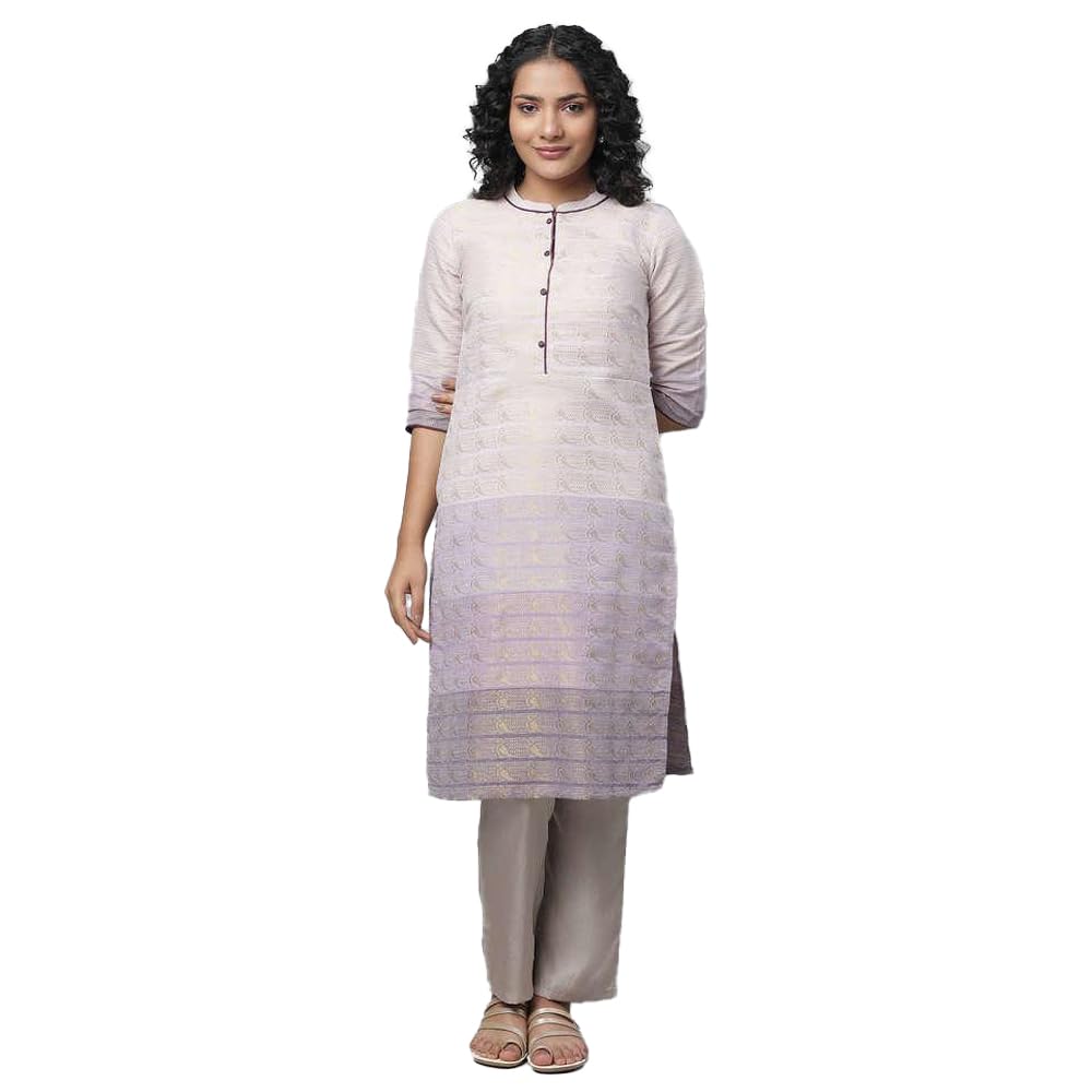 Aurelia Women's Cotton Blend Round Neck Regular Kurta(23FEA12668-704138_Purple_L