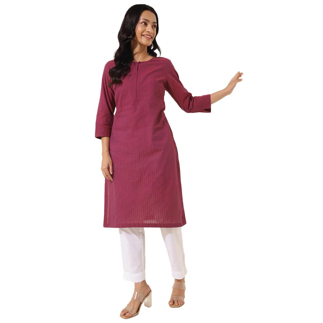 Fabindia Purple Cotton Knee Length Slim Fit Kurta