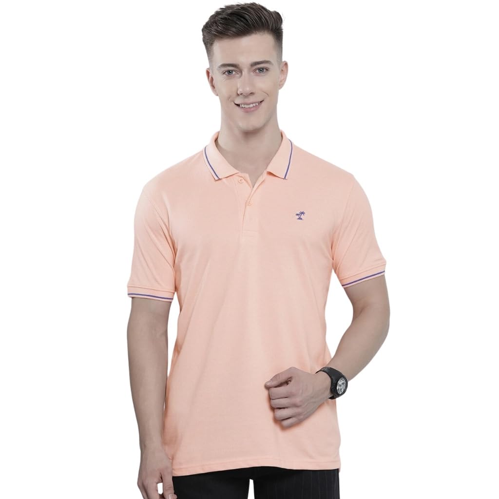 The Indian Garage Co Men Slim Fit Solid Polo Collar Tshirt Peach