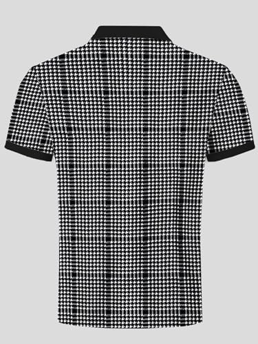 Noble Monk MenS Regular Fit Polo Neck T-Shirt|Half Sleeves|Gradient Houndstooth Pattern|Casual T-Shirt For Men