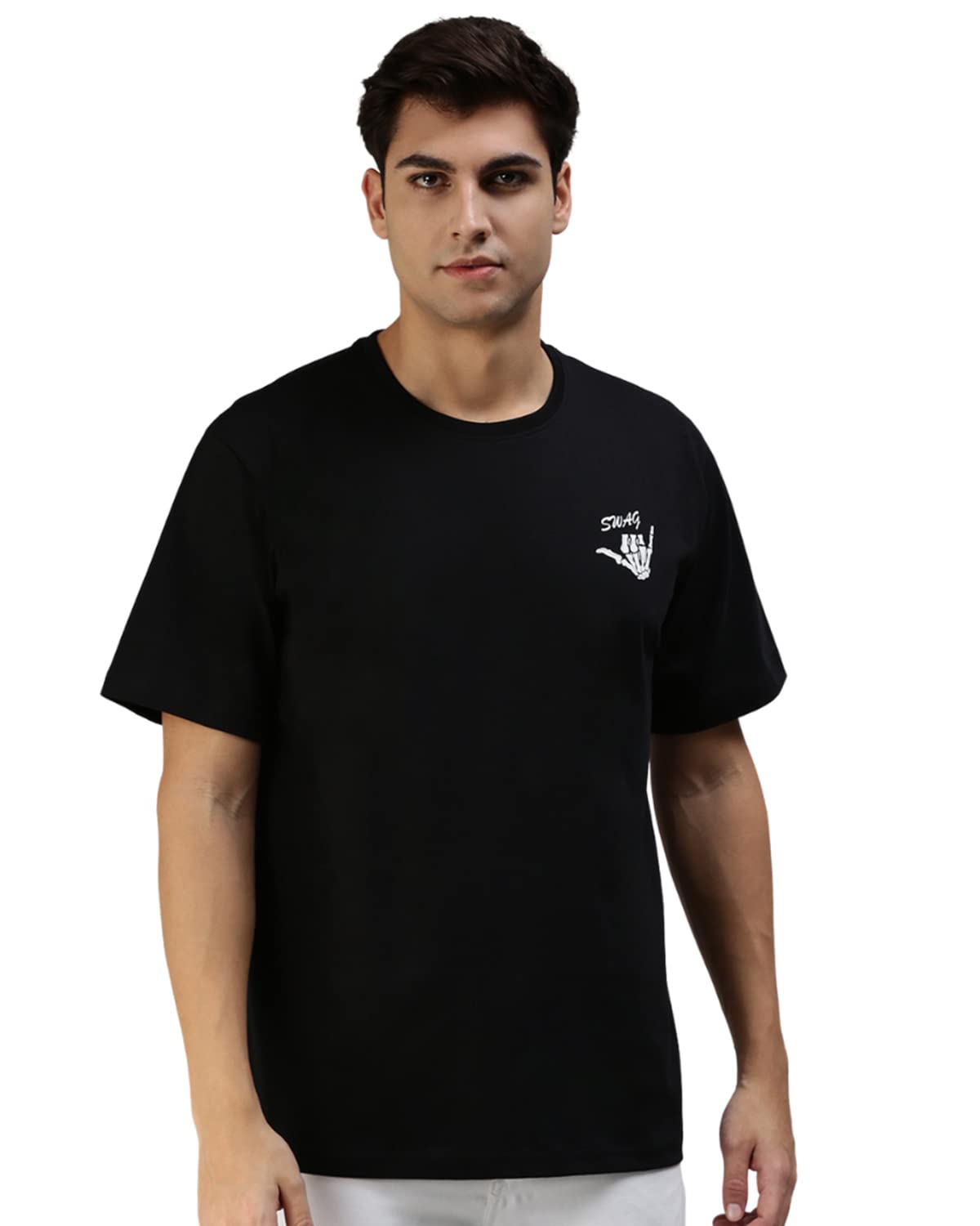 Veirdo Mens Oversize Loose Baggy Fit Drop Shoulder and Swag Pocket Print Design Short Sleeve T-Shirt