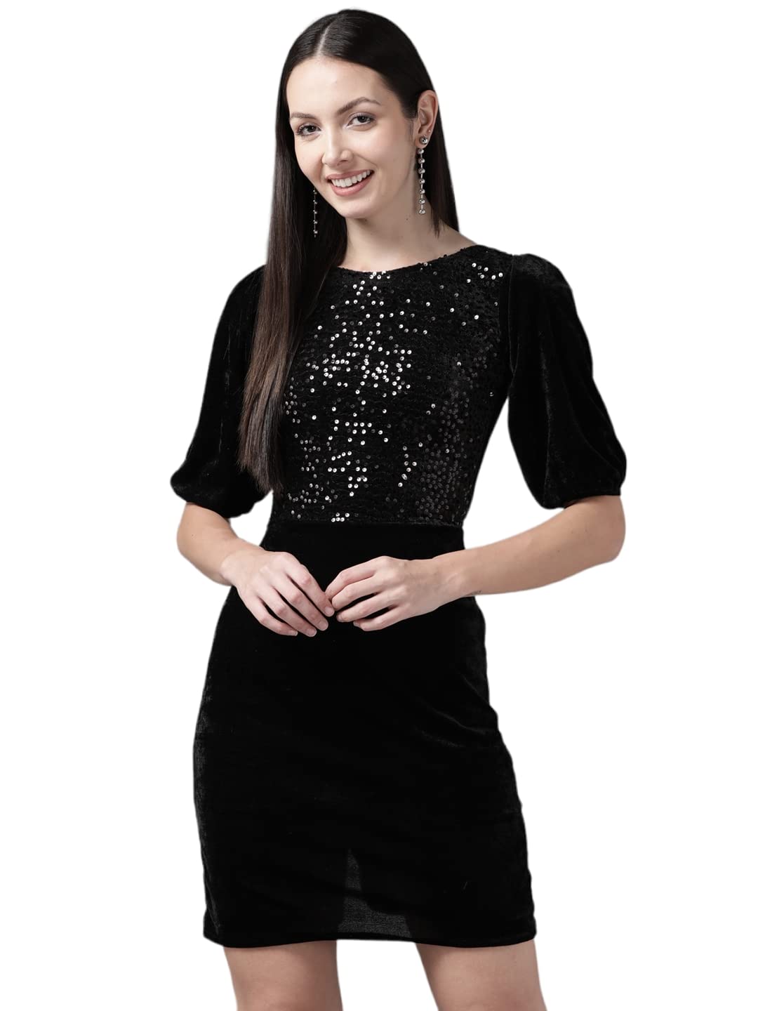 Aarika Women'S Velvet Skater Mini Dress (Dr-Aw-047_Black