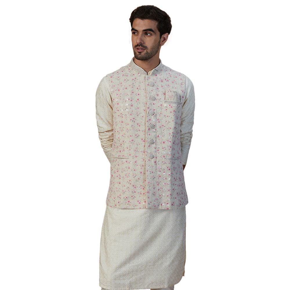 Manyavar MenS Nehru Jacket (Jac251-303_Beige