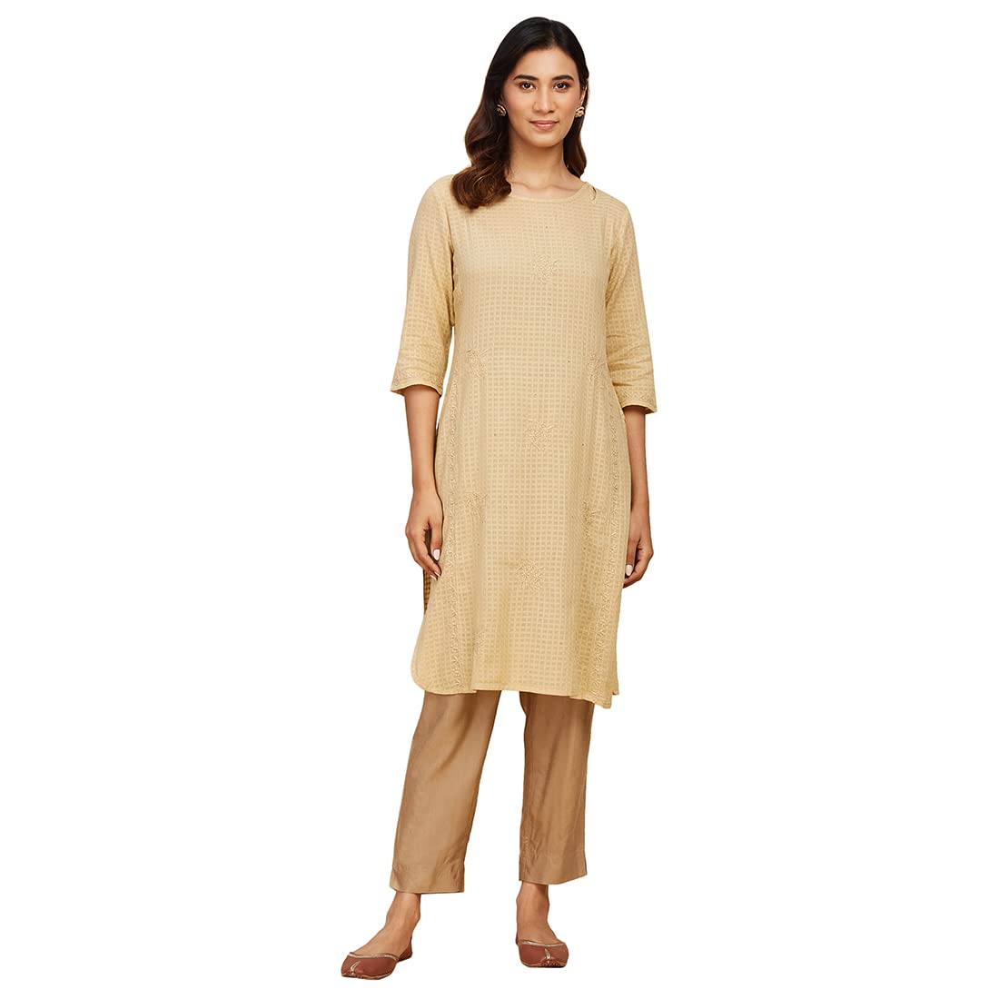 Fabindia Womens Cotton Chikankari Slim Kurta