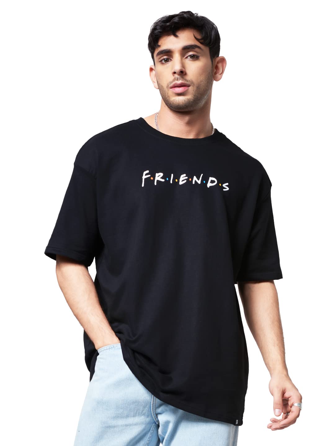 The Souled Store Men Official F.R.I.E.N.D.S: Mischief Black Printed Oversized T-Shirts