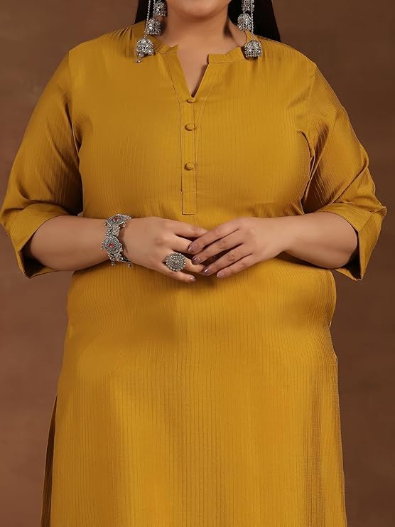 Extra Love By Libas Women's Silk Woven Pattern Straight Kurta