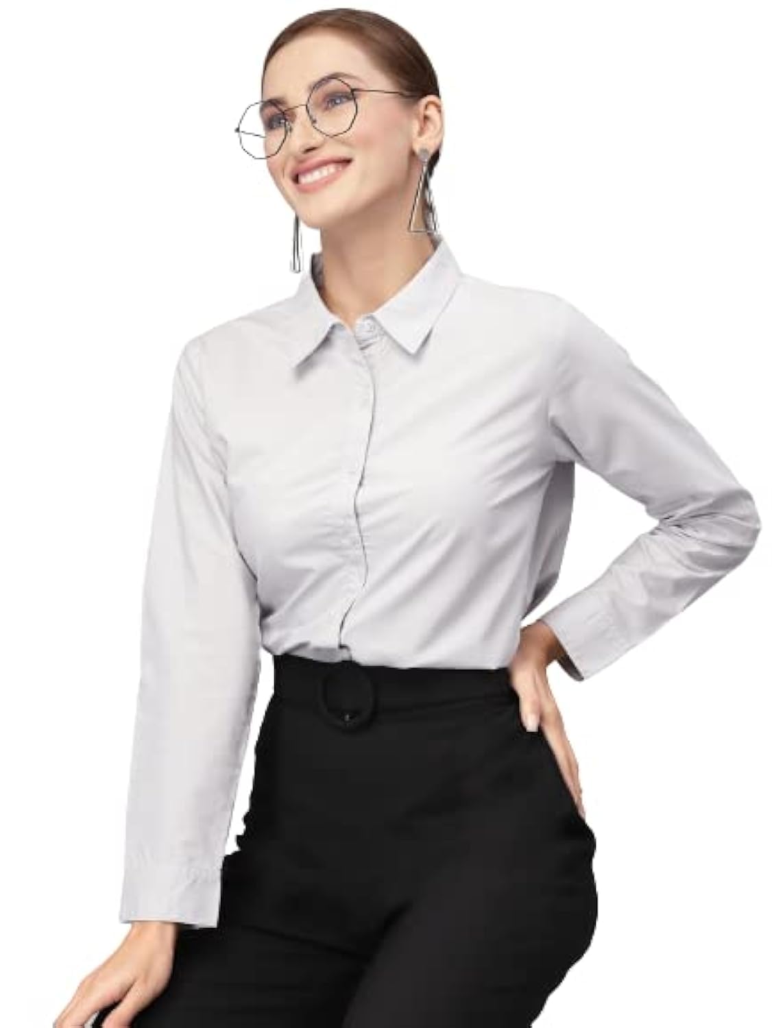Style Quotient Women Solid Grey Polycotton Regular Formal Shirt