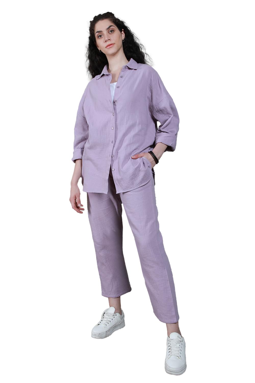 High Star WomenS Cotton Shirt Maxi Dress (Hswcss2403_Grey, Solid, Medium
