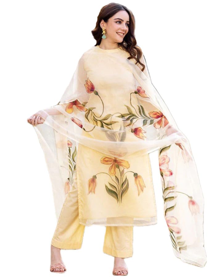 ANNI DESIGNER Chanderi Women Cotton Kurta Pant With Dupatta