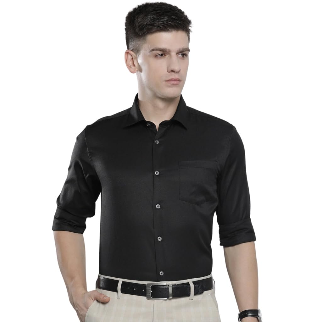 The Indian Garage Co Men Black Slim Fit Solid Formal Shirt