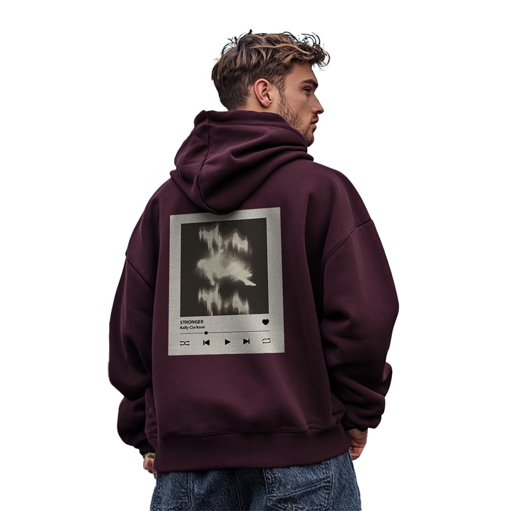 Nobero MenS Cotton Neck Hooded Sweatshirt (1M-Twrh-C0661_Midnight Plum 1
