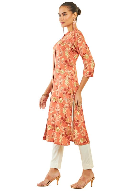 Soch Womens Rayon Kurta with Floral and Foliage Print