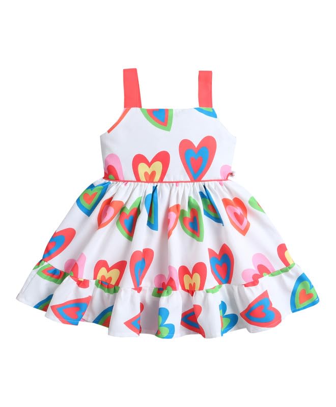 BUMZEE Baby Girls Polyester Sleeveless Graphic Print Knee Length Frock/Dress White - 6-12 Months (Peb11224D-wht)