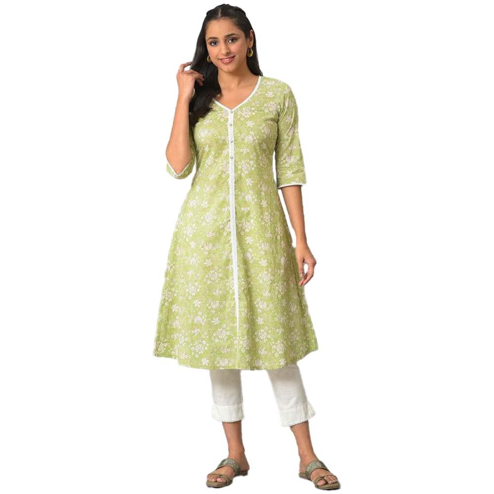 Aurelia Green Floral Printed Printed Cotton Regular Kurta For Women
