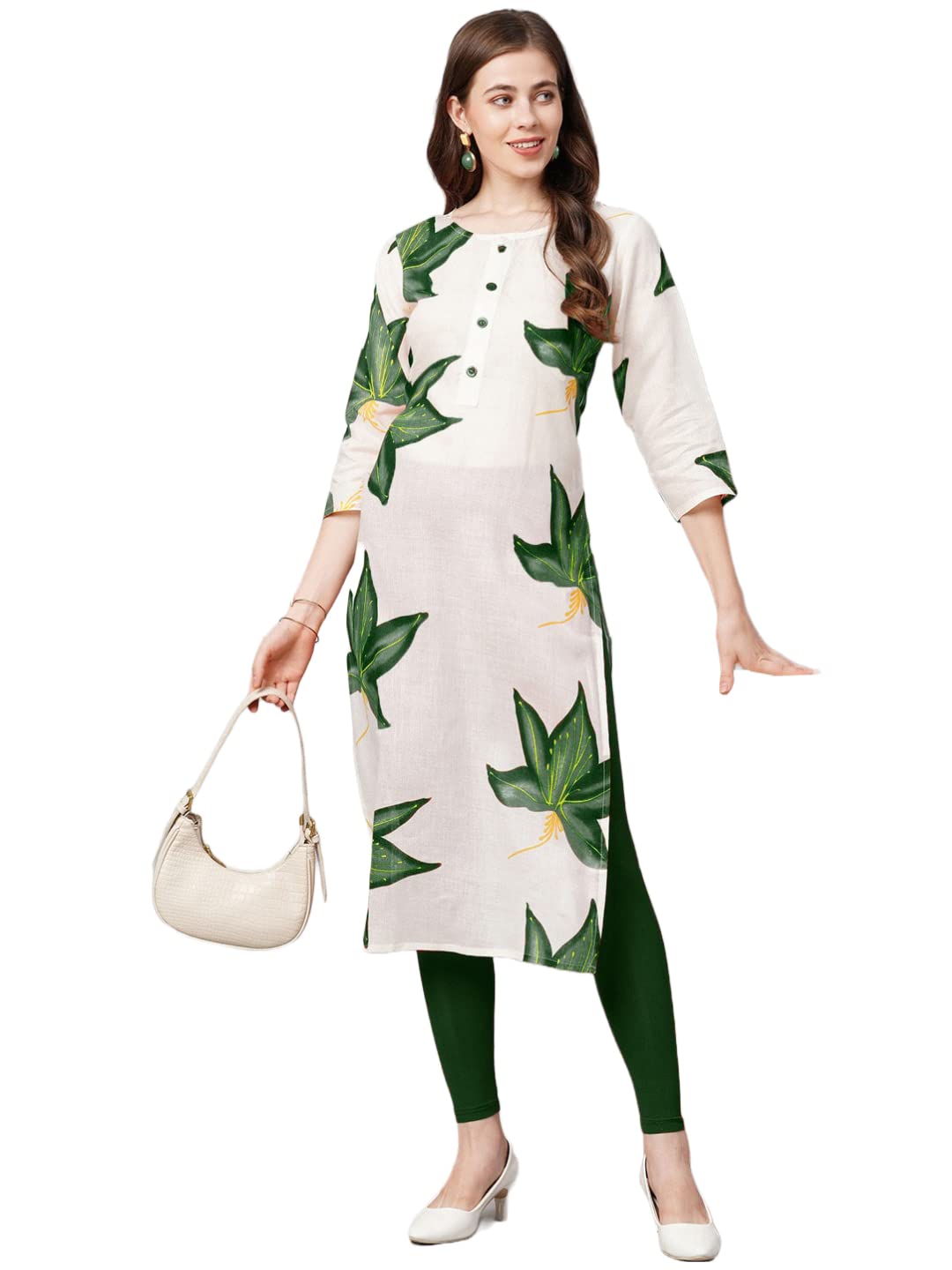 ANNI DESIGNER Womens Cotton Blend Traditional Straight Printed Kurta (RR Dup Green_XL_Green_X-Large)