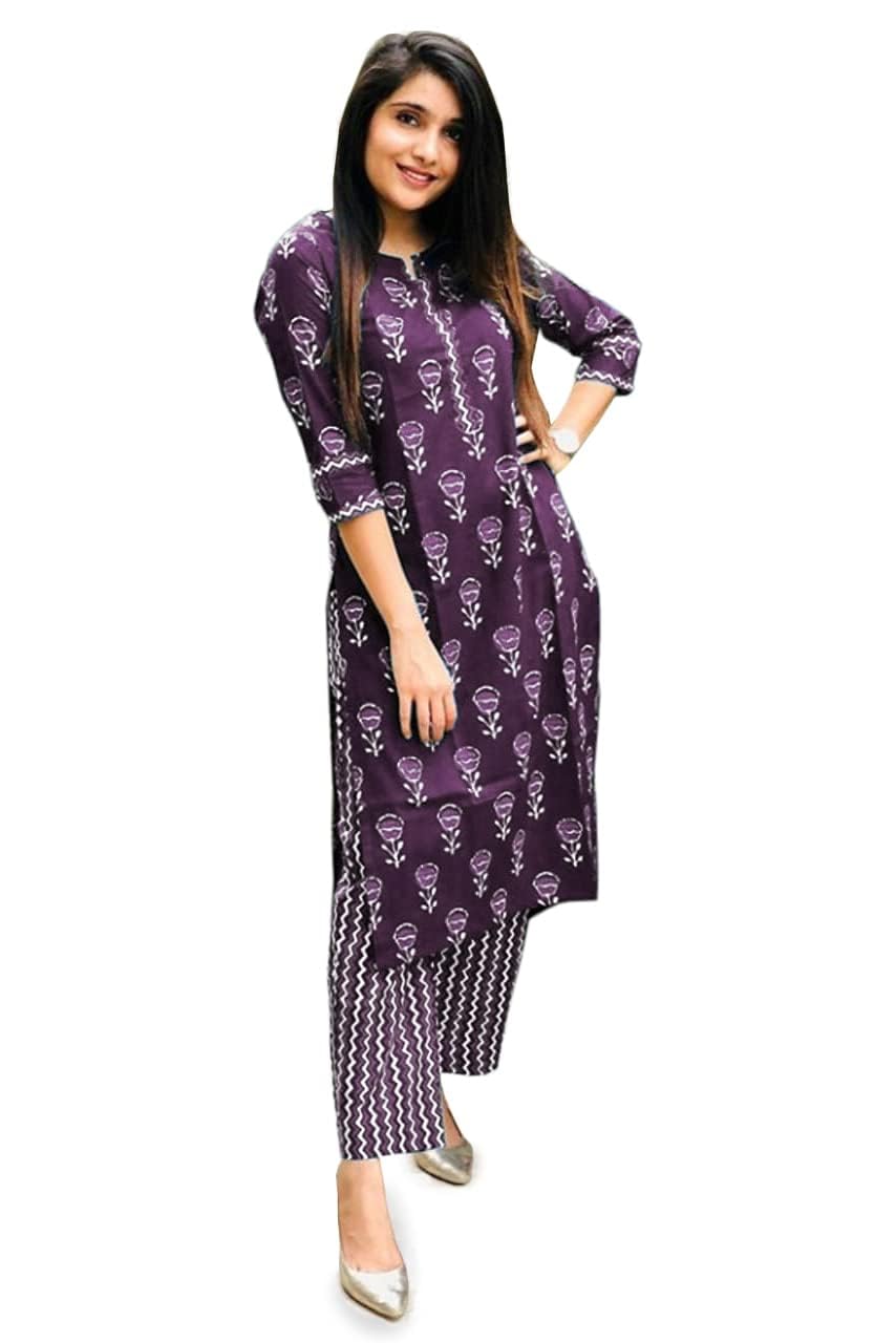LookMark Womens Printed Cotton Blend Straight Kurta Pant Set - Elegant Ethnic Wear Ensemble for Modern Women, Perfect for Any O