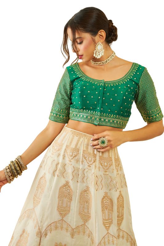 Soch Womens Green Tussar Sequin Embellished And Embroidered Front-Open Blouse