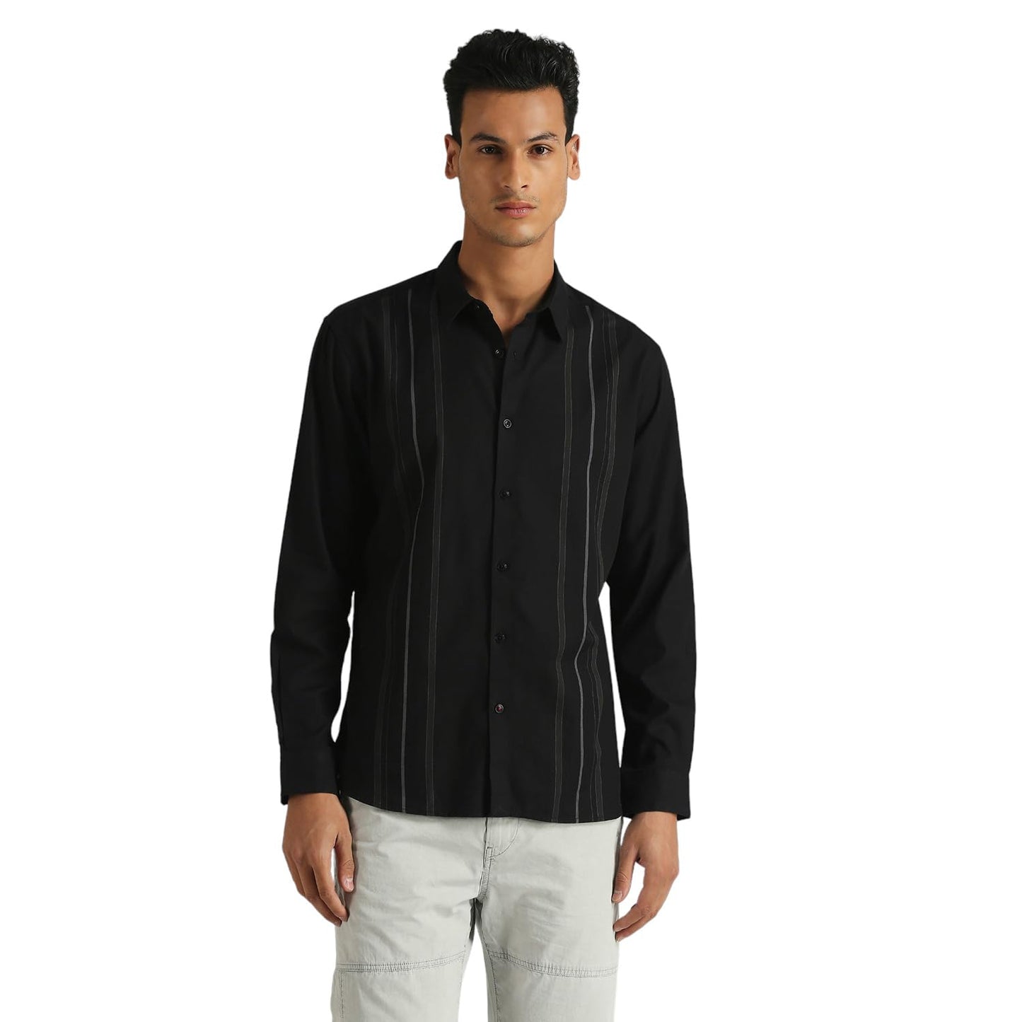 Pepe Jeans MenS Striped Regular Fit Shirt (Pm308664_Black