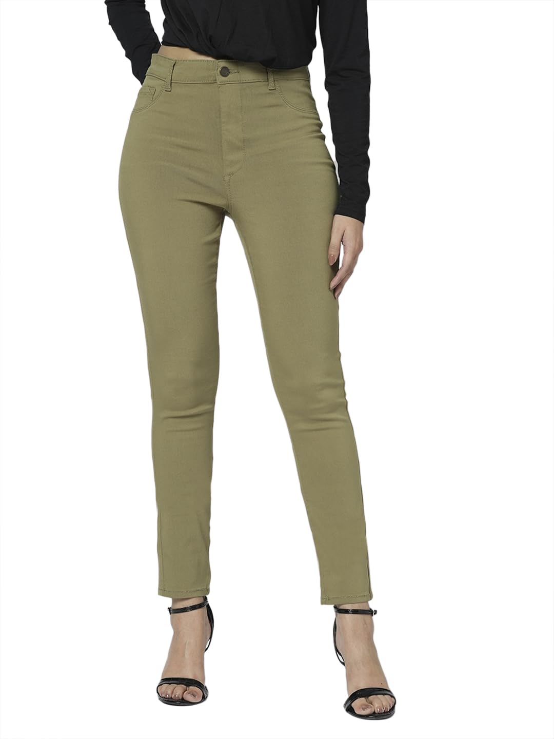 Vero Moda Women Solid Green Viscose Skinny Fit Ankle Length High Rise Jeans