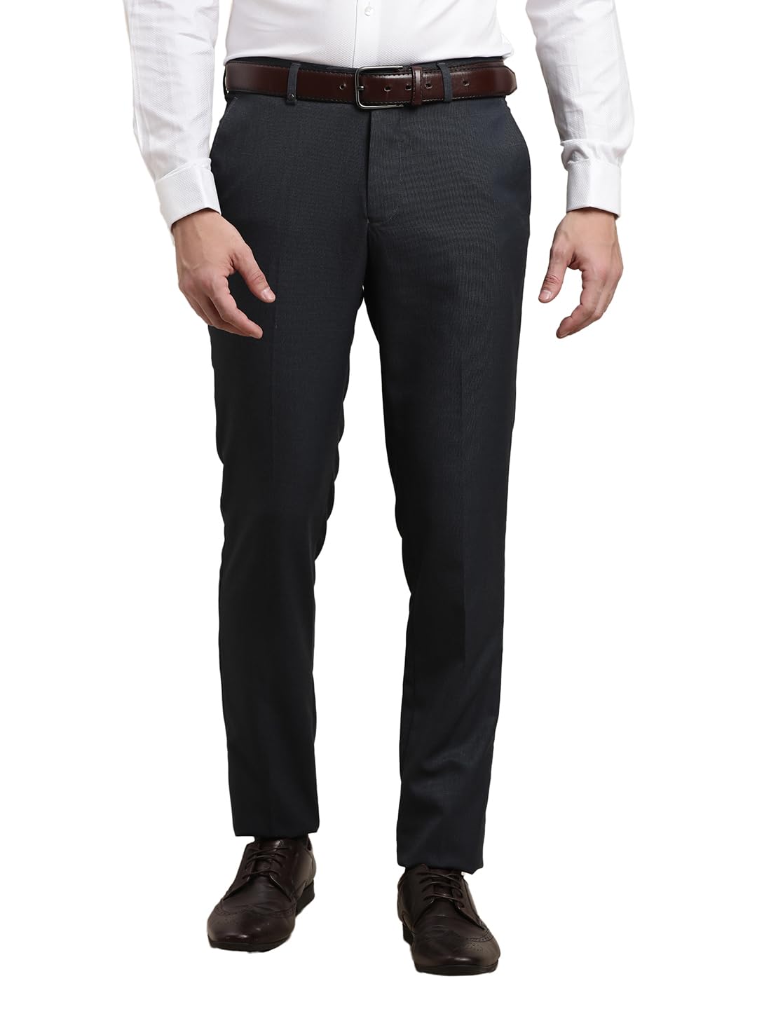 Turtle Men Navy Blue Slim Fit Dobby Flat Front Polyviscose Flat Front Formal Trouser || Pant || Men's Trouser
