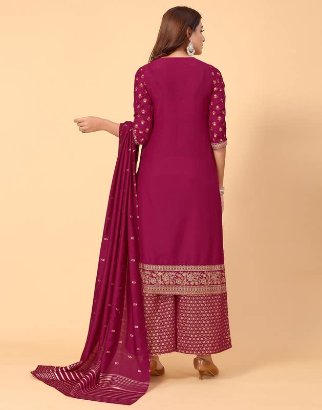 Sanisa Women's Foil & Pigment Chinnon Straight Kurta Set with Dupatta